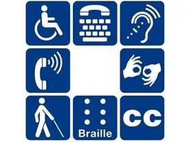 Iconos de accesibilidad y adaptación por discapacidad organizados en una cuadrícula de 3x3