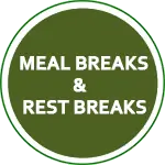 Insignia circular verde oscuro que muestra descansos para comer y descansos para descansar